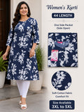 Navy blue colour floral printed kurti with side packet